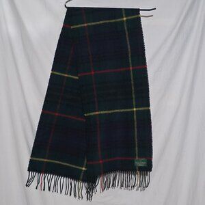 The Scotch House Johnstons of Elgin Scotland Lambswool Scarf Green Plaid 12"x58"